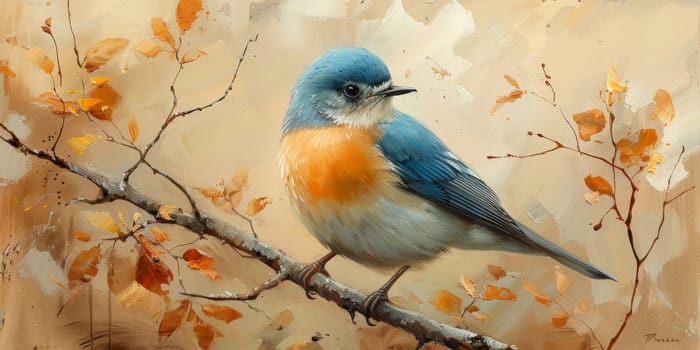 Little beautiful bird with hand draw and paint color background illustration.