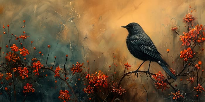 Little beautiful bird with hand draw and paint color background illustration.