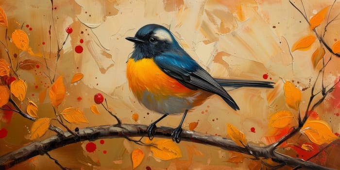 Little beautiful bird with hand draw and paint color background illustration.