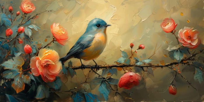 Little beautiful bird with hand draw and paint color background illustration.