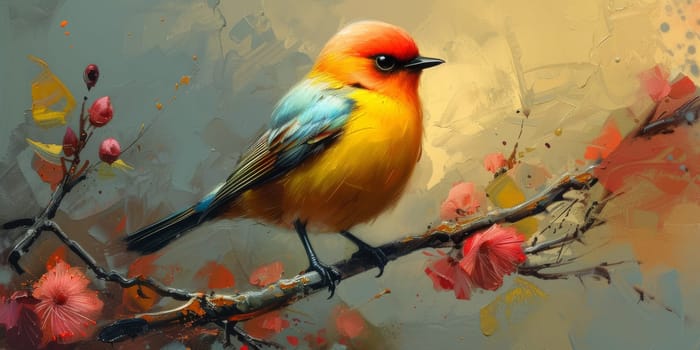 Little beautiful bird with hand draw and paint color background illustration.