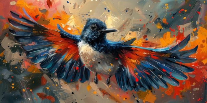 Little beautiful bird with hand draw and paint color background illustration.