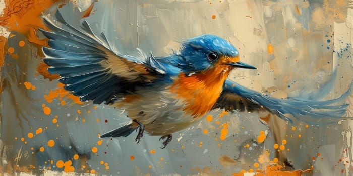 Little beautiful bird with hand draw and paint color background illustration.