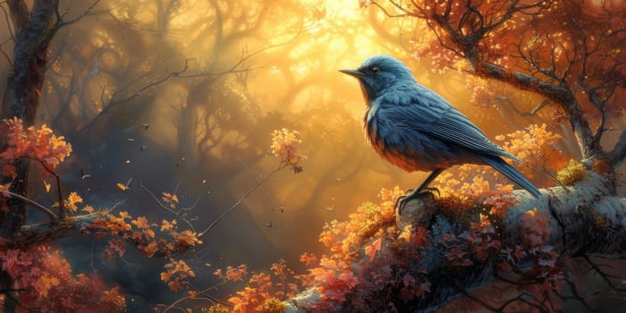 Little beautiful bird with hand draw and paint color background illustration.