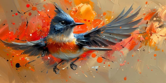 Little beautiful bird with hand draw and paint color background illustration.