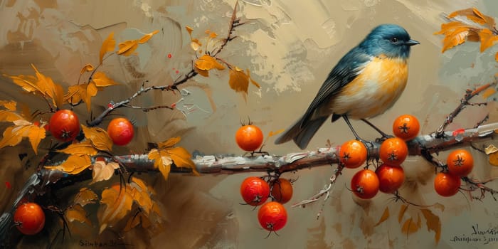 Little beautiful bird with hand draw and paint color background illustration.