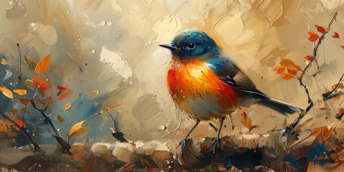 Little beautiful bird with hand draw and paint color background illustration.