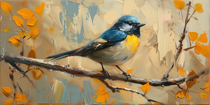 Little beautiful bird with hand draw and paint color background illustration.