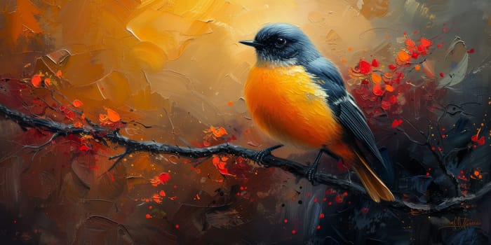 Little beautiful bird with hand draw and paint color background illustration.