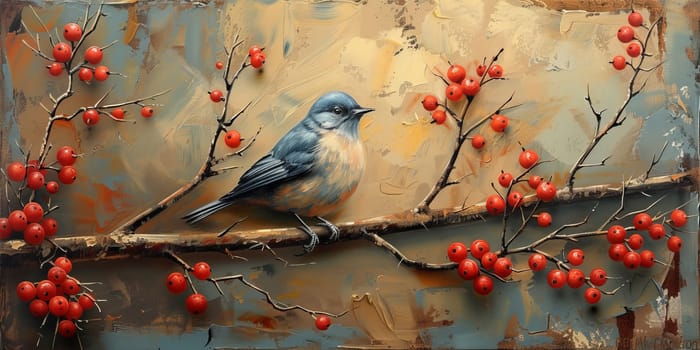 Little beautiful bird with hand draw and paint color background illustration.