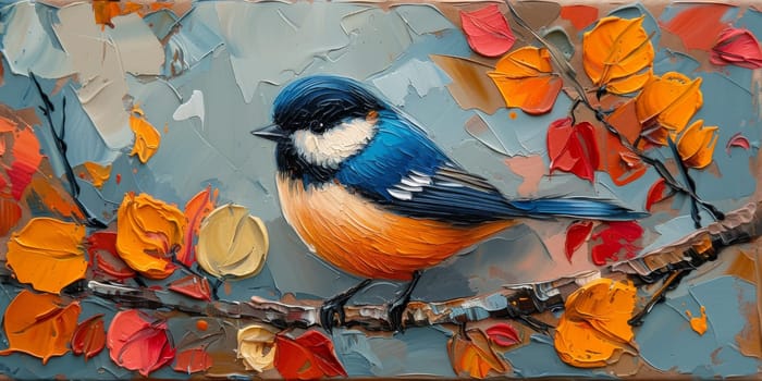 Little beautiful bird with hand draw and paint color background illustration.