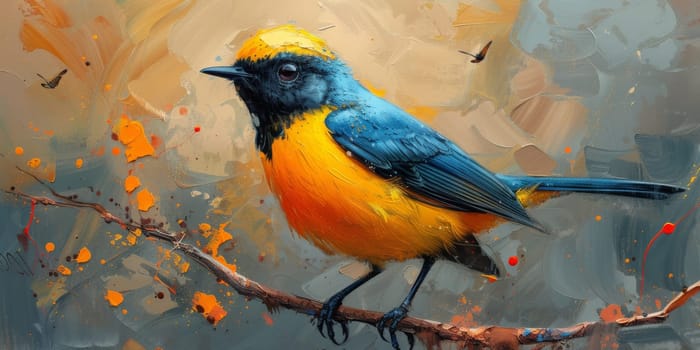 Little beautiful bird with hand draw and paint color background illustration.