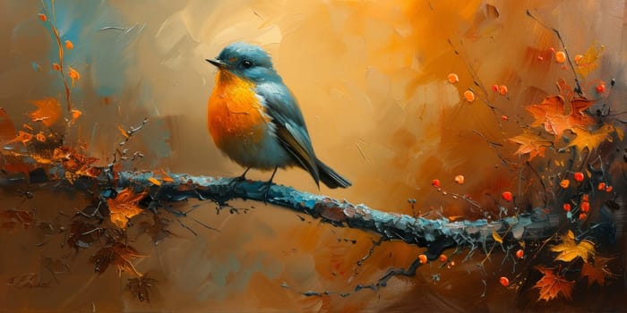 Little beautiful bird with hand draw and paint color background illustration.