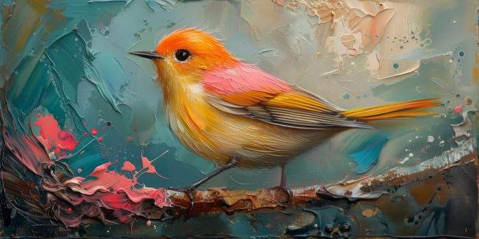 Little beautiful bird with hand draw and paint color background illustration.