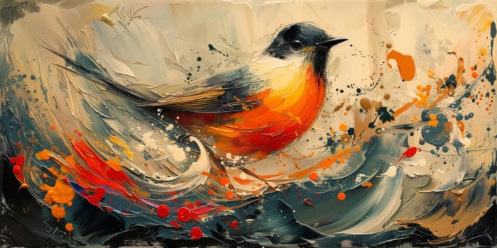 Little beautiful bird with hand draw and paint color background illustration.