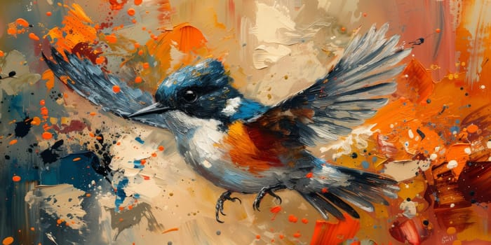 Little beautiful bird with hand draw and paint color background illustration.