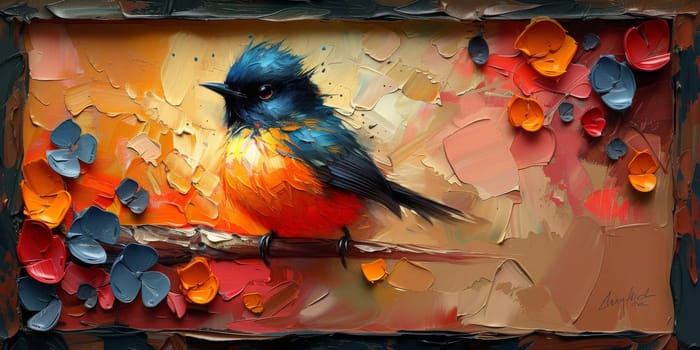 Little beautiful bird with hand draw and paint color background illustration.