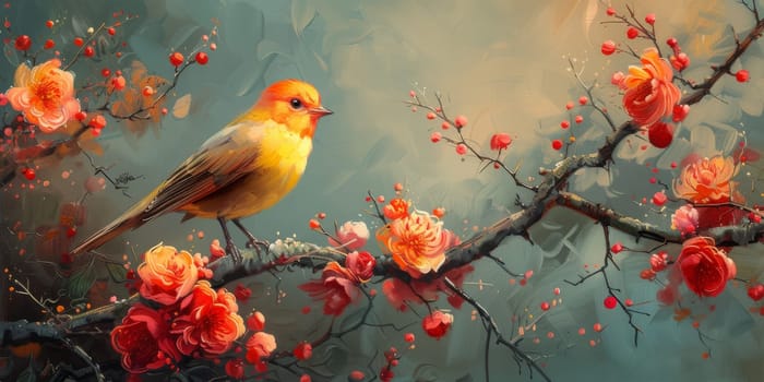 Little beautiful bird with hand draw and paint color background illustration.