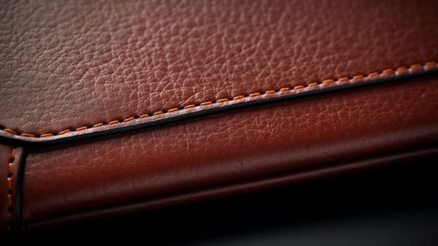 A close up of a brown leather wallet with stitching on it