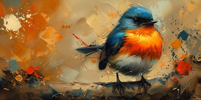 Little beautiful bird with hand draw and paint color background illustration.