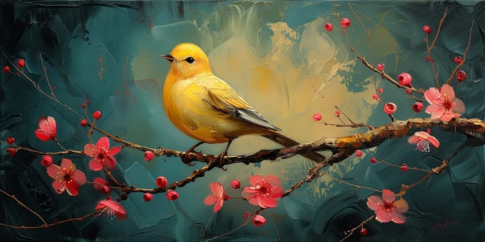 Little beautiful bird with hand draw and paint color background illustration.