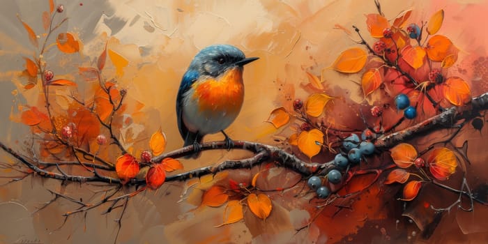 Little beautiful bird with hand draw and paint color background illustration.