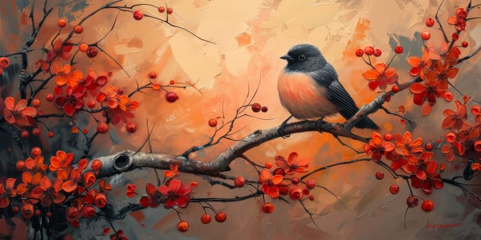 Little beautiful bird with hand draw and paint color background illustration.