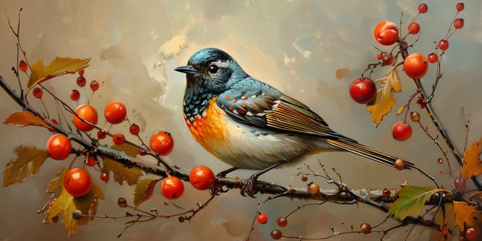 Little beautiful bird with hand draw and paint color background illustration.