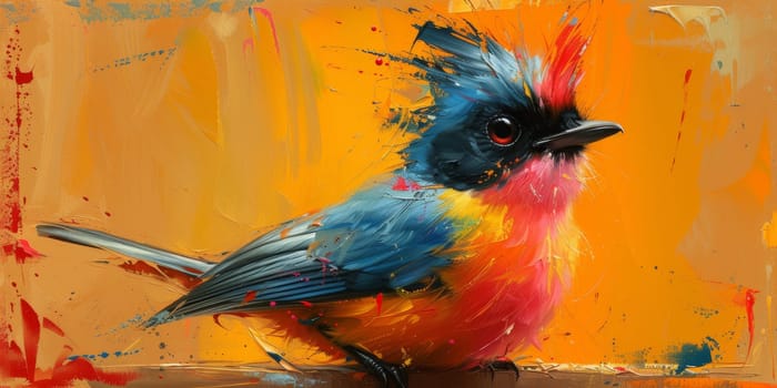 Little beautiful bird with hand draw and paint color background illustration.