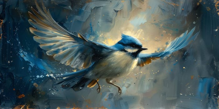 Little beautiful bird with hand draw and paint color background illustration.