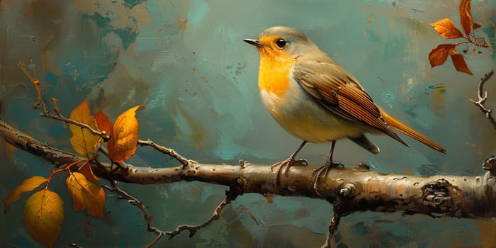 Little beautiful bird with hand draw and paint color background illustration.