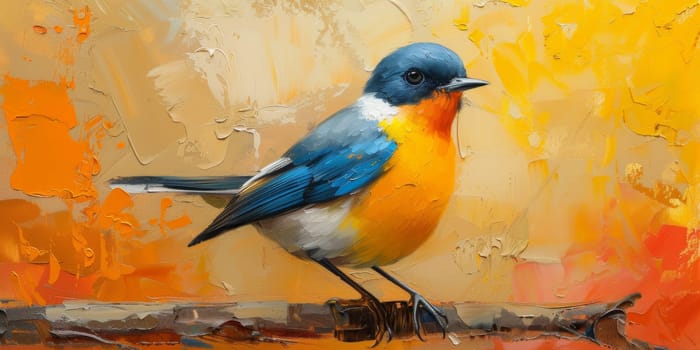 Little beautiful bird with hand draw and paint color background illustration.