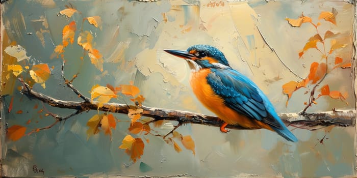 Little beautiful bird with hand draw and paint color background illustration.