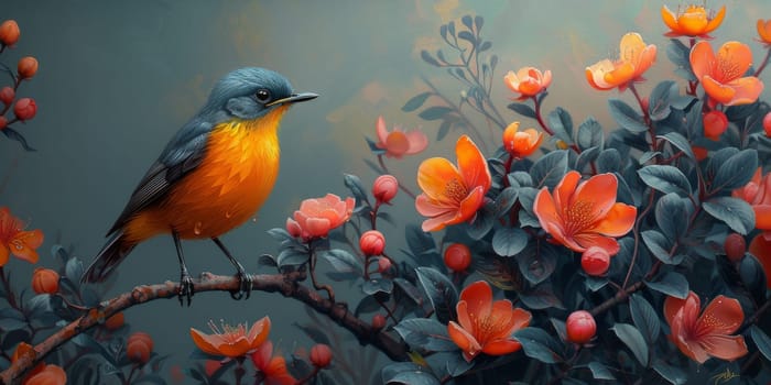 Little beautiful bird with hand draw and paint color background illustration.