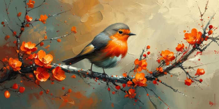 Little beautiful bird with hand draw and paint color background illustration.