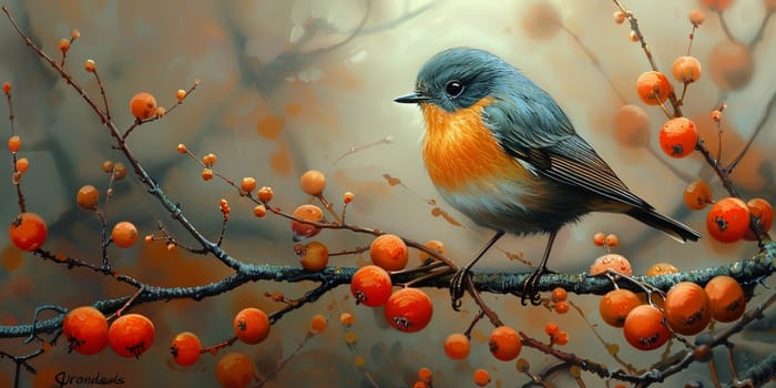 Little beautiful bird with hand draw and paint color background illustration.