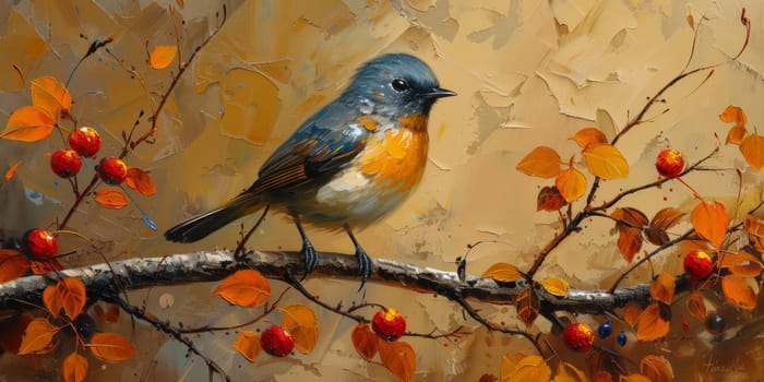 Little beautiful bird with hand draw and paint color background illustration.