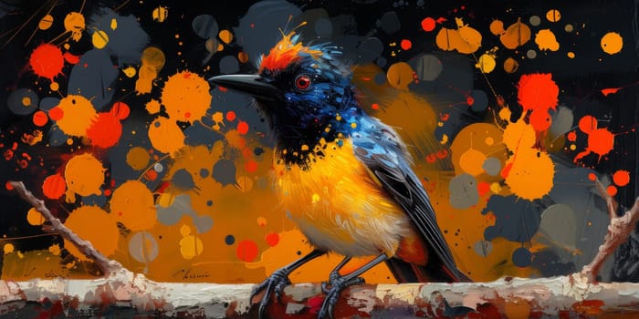 Little beautiful bird with hand draw and paint color background illustration.