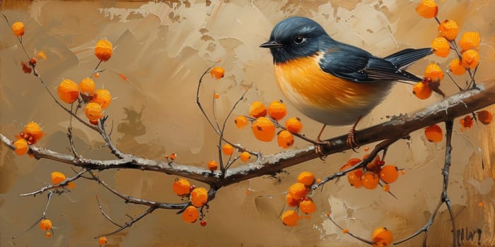 Little beautiful bird with hand draw and paint color background illustration.