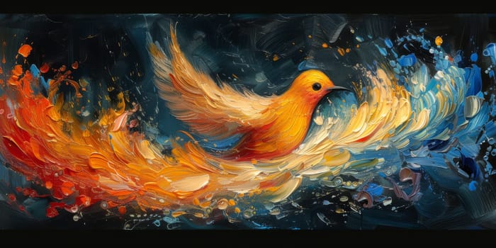 Little beautiful bird with hand draw and paint color background illustration.