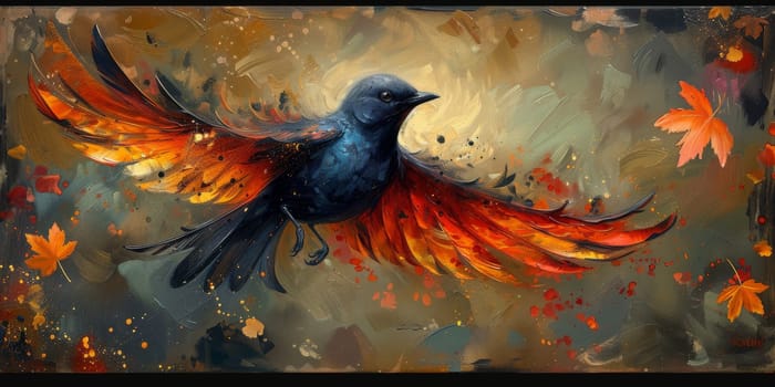 Little beautiful bird with hand draw and paint color background illustration.