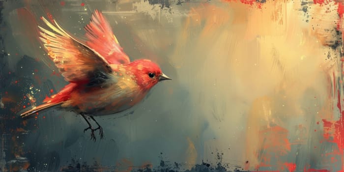 Little beautiful bird with hand draw and paint color background illustration.