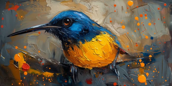 Little beautiful bird with hand draw and paint color background illustration.