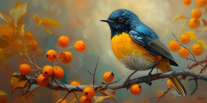 Little beautiful bird with hand draw and paint color background illustration.