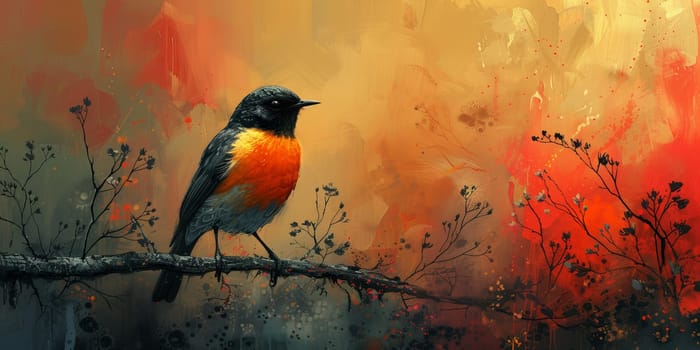 Little beautiful bird with hand draw and paint color background illustration.