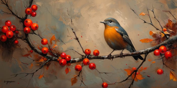 Little beautiful bird with hand draw and paint color background illustration.