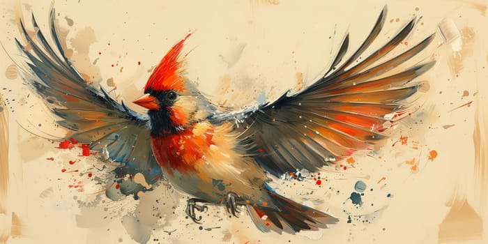 Little beautiful bird with hand draw and paint color background illustration.