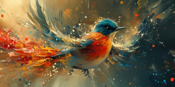 Little beautiful bird with hand draw and paint color background illustration.