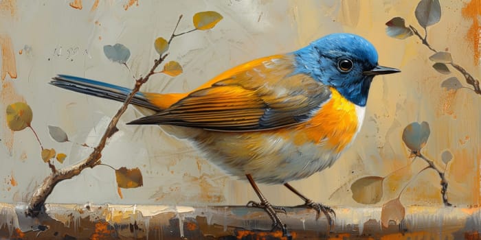 Little beautiful bird with hand draw and paint color background illustration.