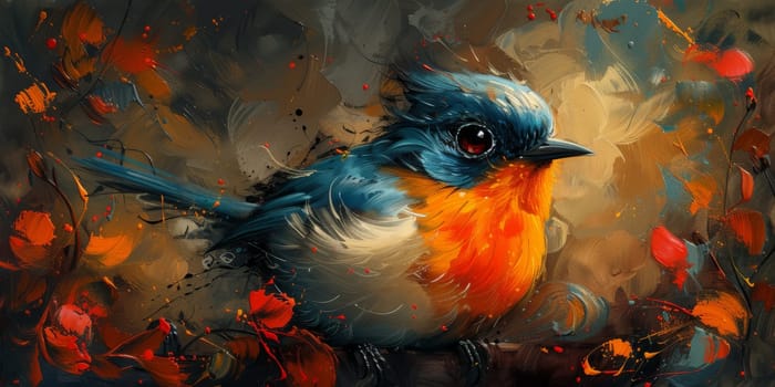 Little beautiful bird with hand draw and paint color background illustration.